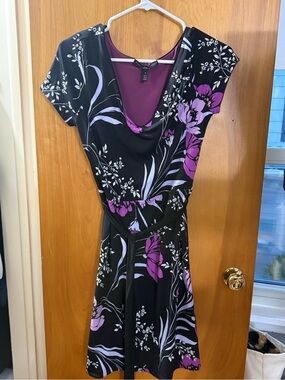 White House Black Market Black Dress with Purple Floral Print